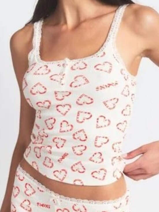 SKIMS Tops - 💗SKIMS Cotton Rib Sleep Tank | Marble Candy Heart | XS | NWT🏷️